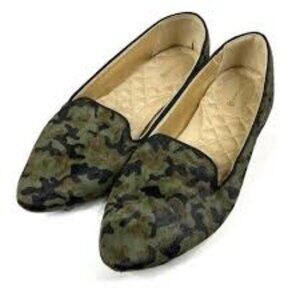 Olive green camo velvet loafer slides birdies [NEVER WORN]
